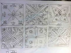 Sketches of painted tile patterns, Bubión